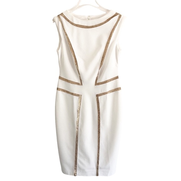 Joseph Ribkoff Ecru Gold Sequined Dress 6 - Picture 12 of 15